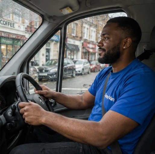 ZippyVan driver at the wheel of a removal van